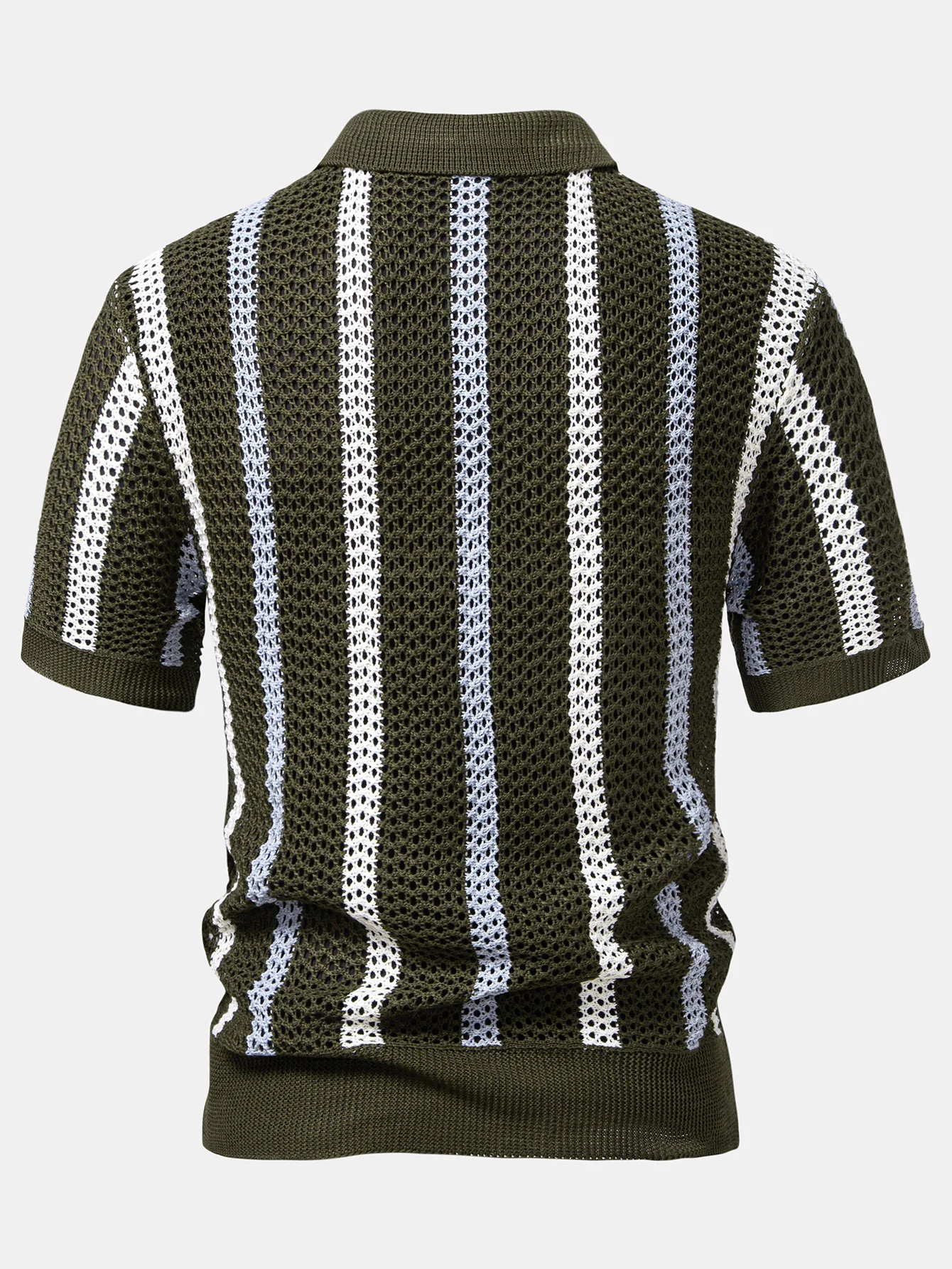 Striped Crochet V Neck Polo & Straight Leg Linen Pants