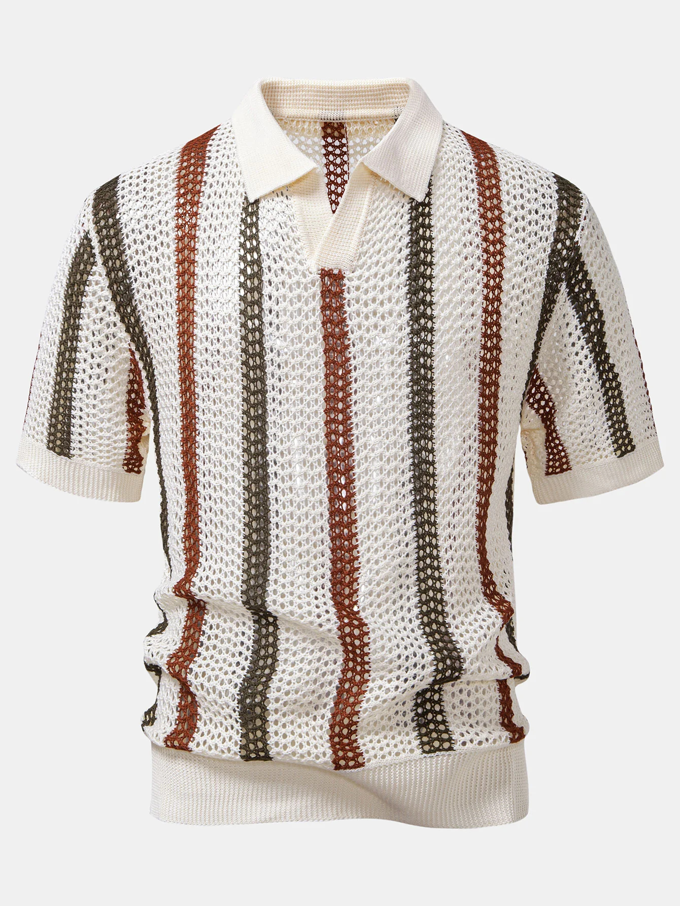 Striped Crochet V Neck Polo & Straight Leg Linen Pants