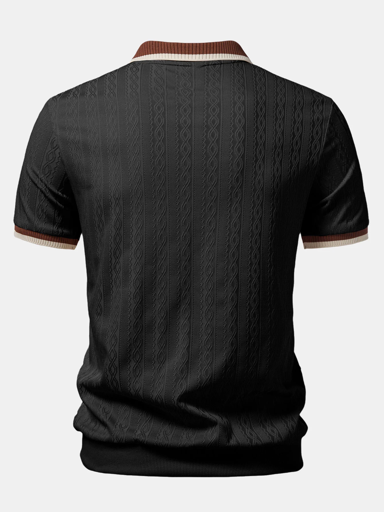 Contrast Trim Textured Zipper Knit Polo