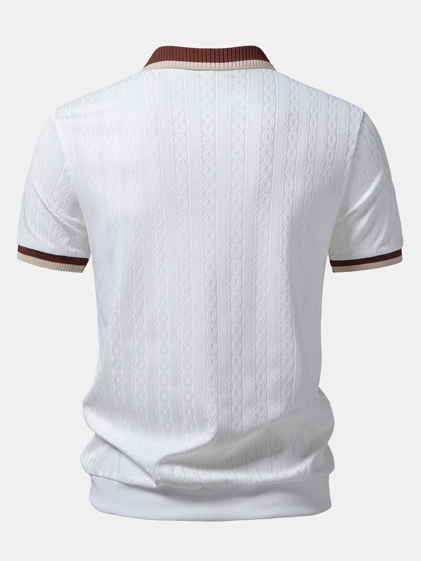Contrast Trim Textured Zipper Knit Polo