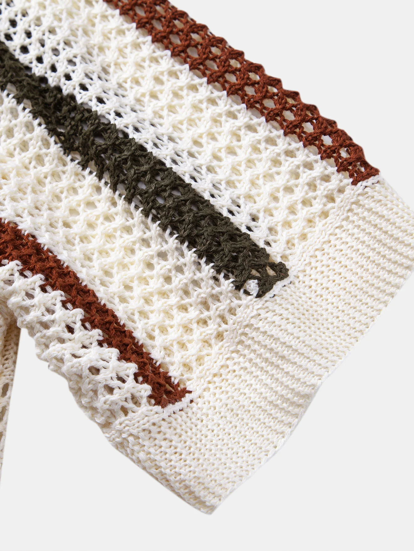 Striped Crochet V Neck Polo & Straight Leg Linen Pants