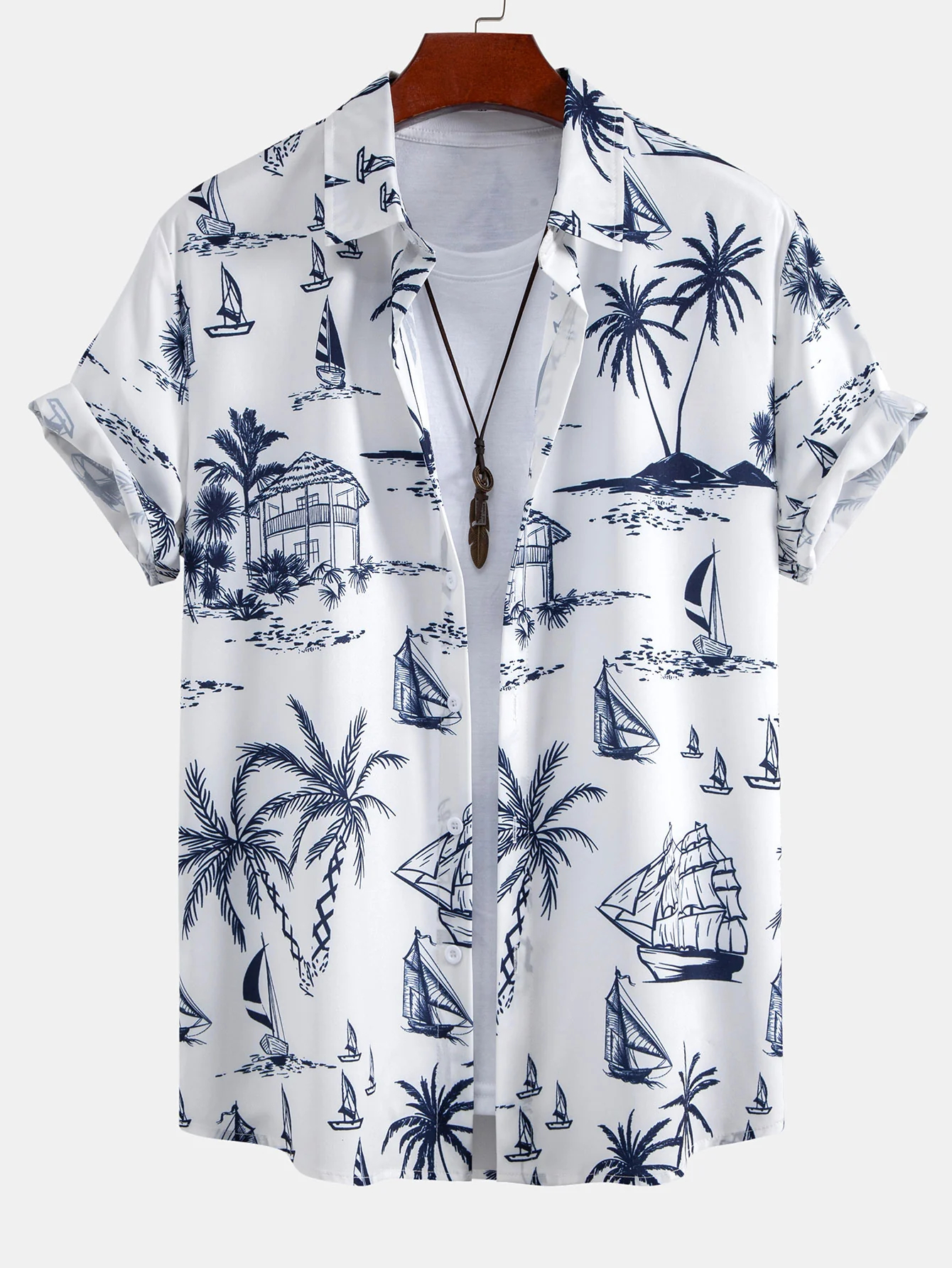 Island Sailing Print Button Up Shirt & Swim Shorts