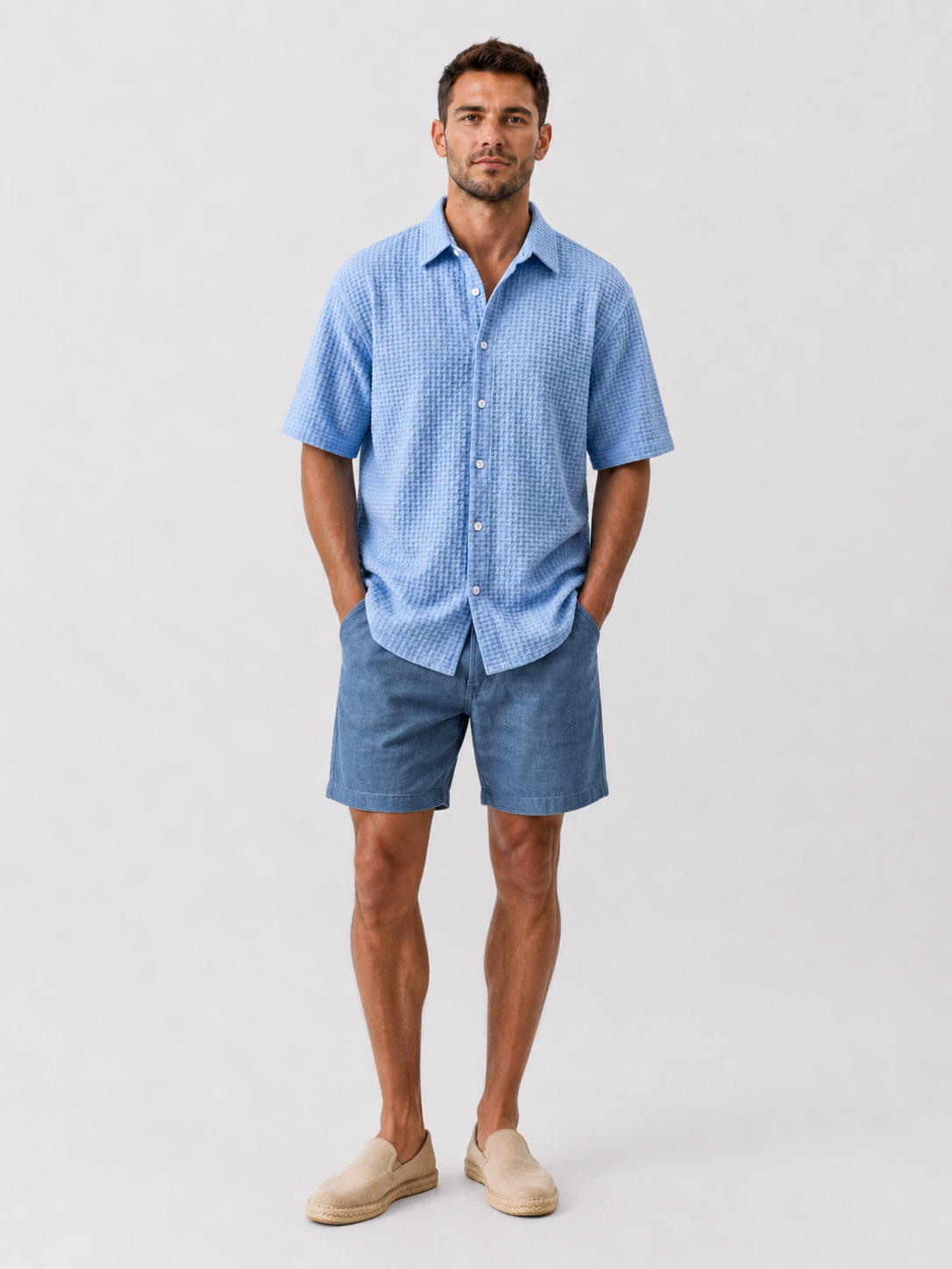 Men's Casual Comfortable Jacquard Textured Ice Silk Short Sleeve Shirt