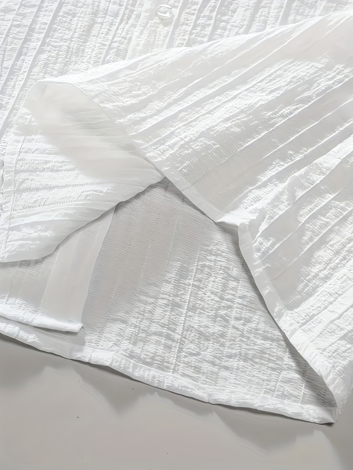 Men's Pleated Striped Textured Comfortable Breathable Short Sleeve Shirt