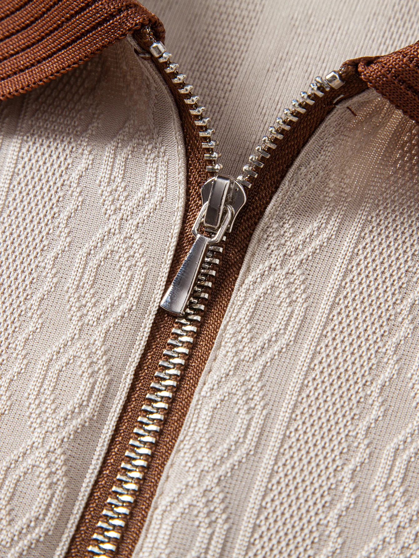 Contrast Trim Textured Zipper Knit Polo