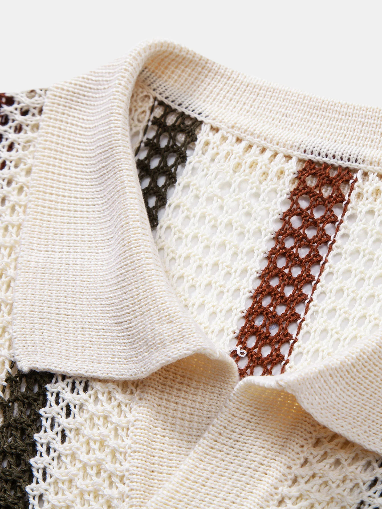 Striped Crochet V Neck Polo & Straight Leg Linen Pants