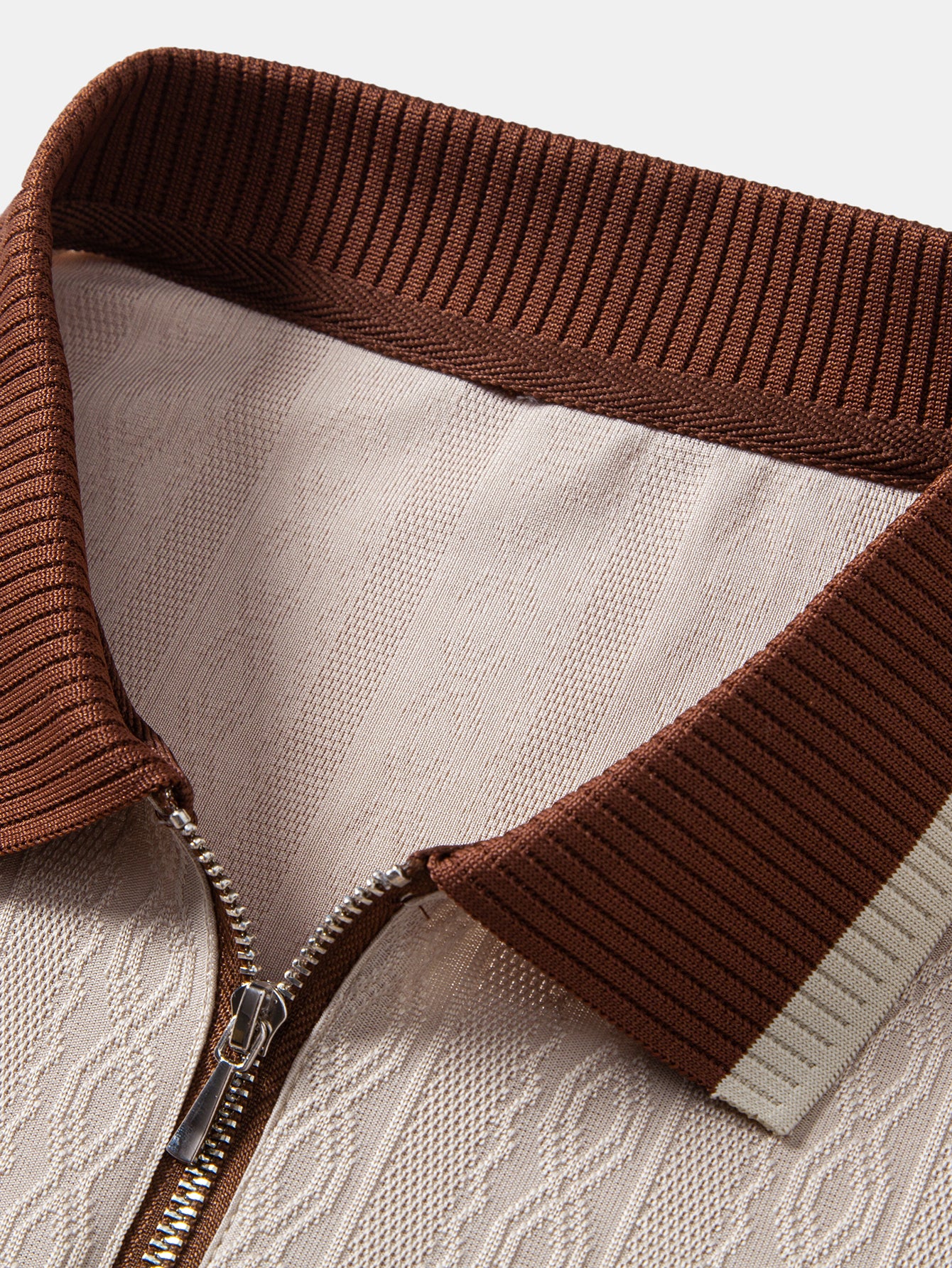 Contrast Trim Textured Zipper Knit Polo