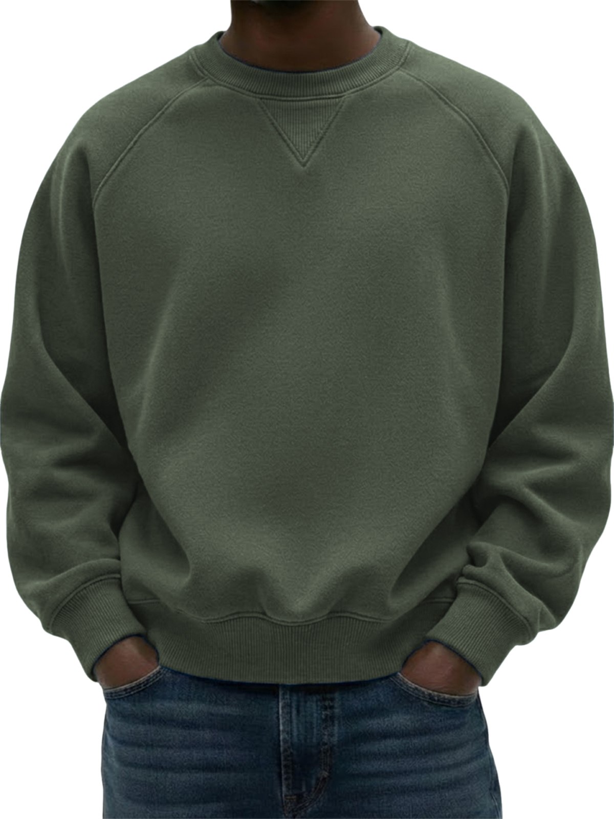 Mokaloha-Men's Heavyweight Basic Patchwork Pullover Crew Neck Sweatshirt