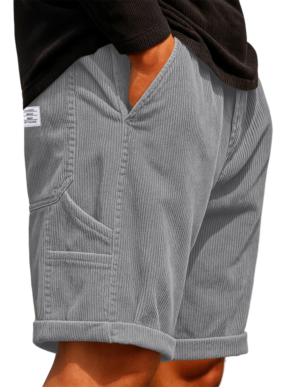 Men's Practical Multi-Pocket Cargo Shorts Corduroy Embroidered Logo Stylish Loose Everyday Shorts