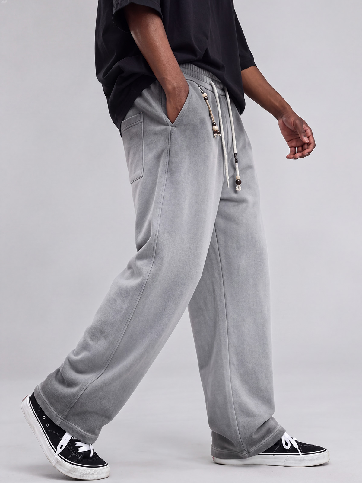 Men's 100% Cotton Washed Distressed Trousers with Detachable Decoration