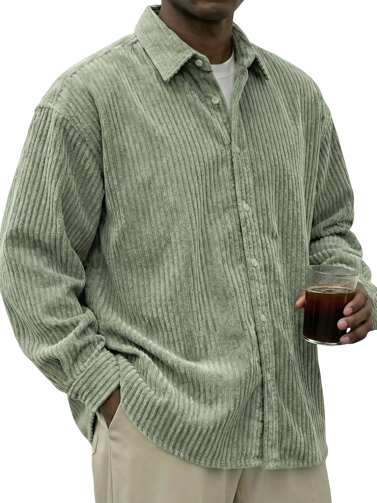 Men's Urban Casual Stylish Corduroy Textured Long-Sleeve Shirt
