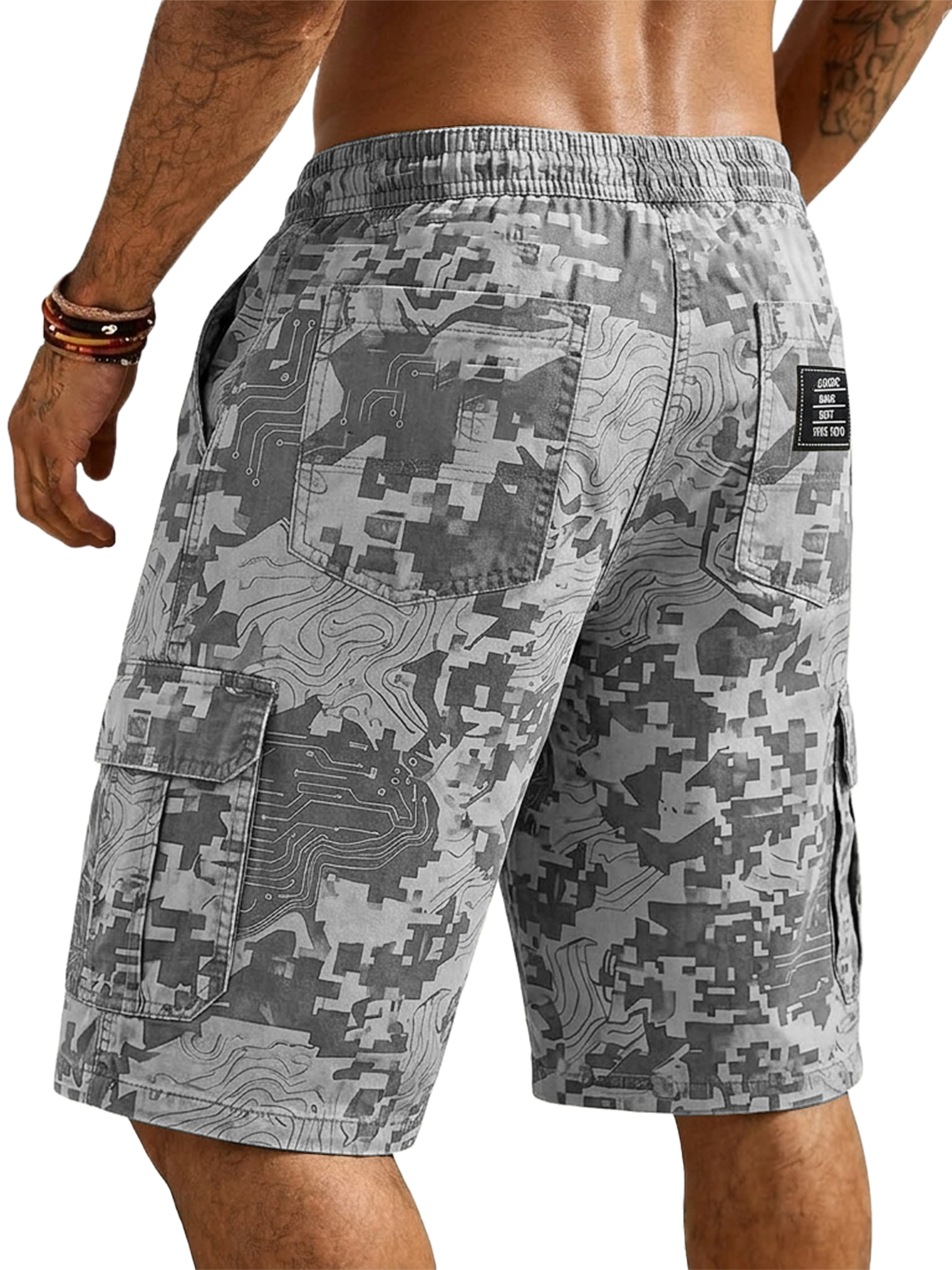 Digital Camouflage Multi-Pocket Basic Cargo Shorts
