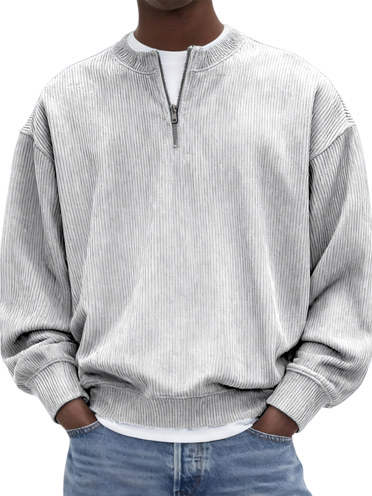 Men's Quarter-Zip Stylish Corduroy Long Sleeve Pullover