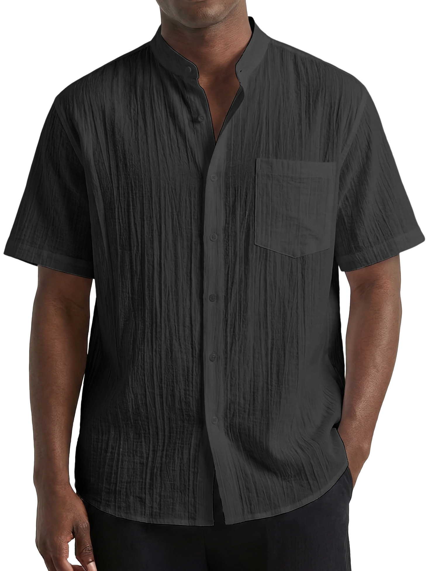 Men's Pleated Striped Textured Comfortable Breathable Short Sleeve Shirt