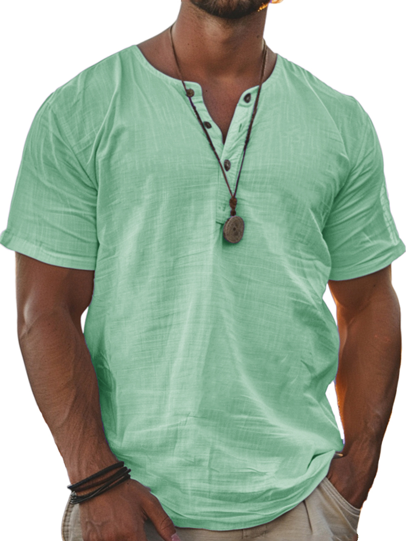 Men's Hawaiian Comfort Short Sleeve Button Down Henley