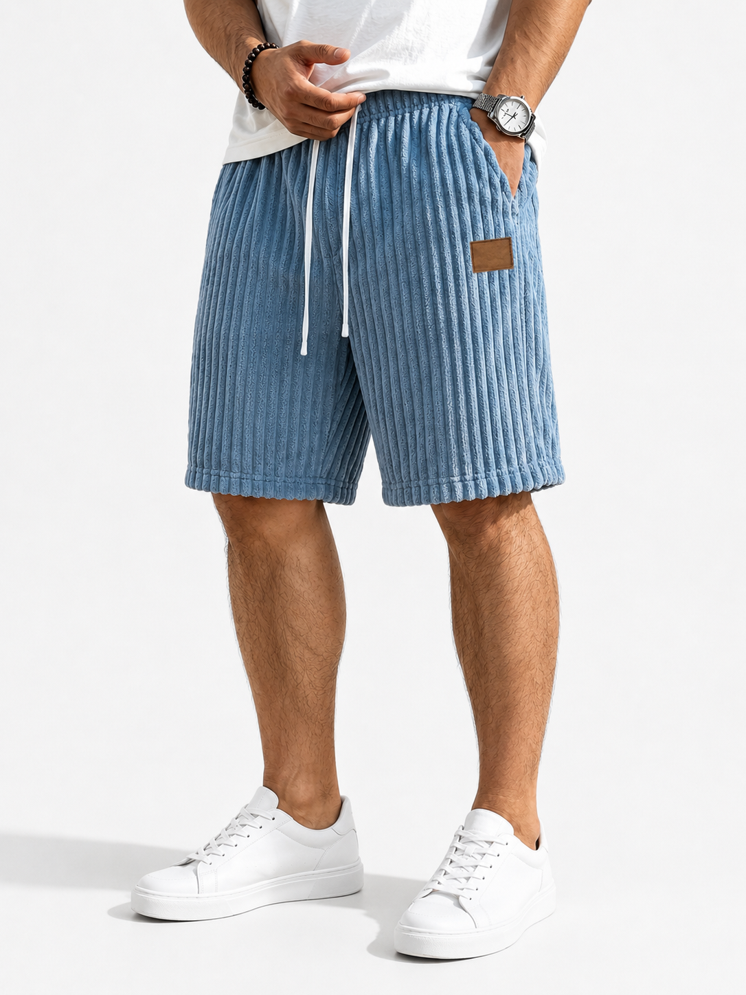 Men's Vintage Embroidered Logo Corduroy Casual Shorts