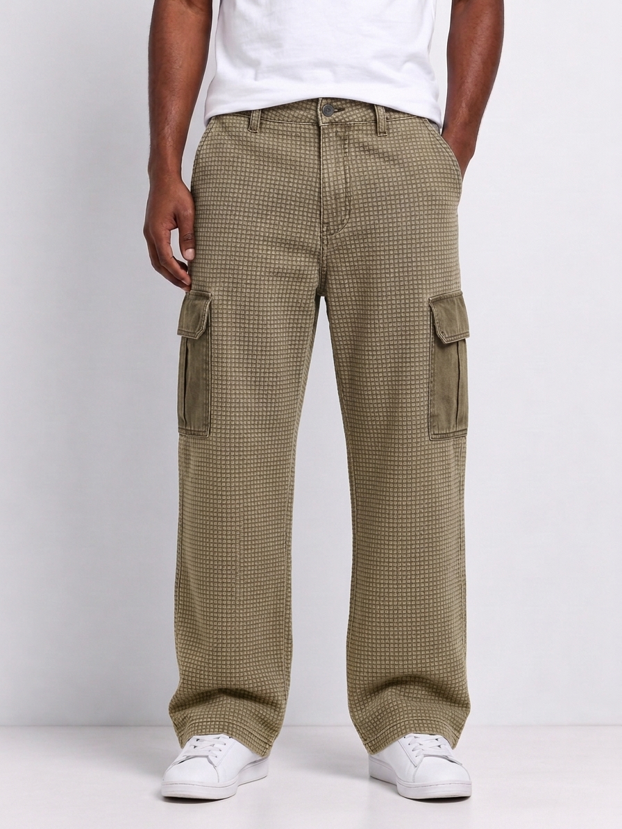 Men's Retro Distressed Washed Contrast Multi-pocket Straight Pants
