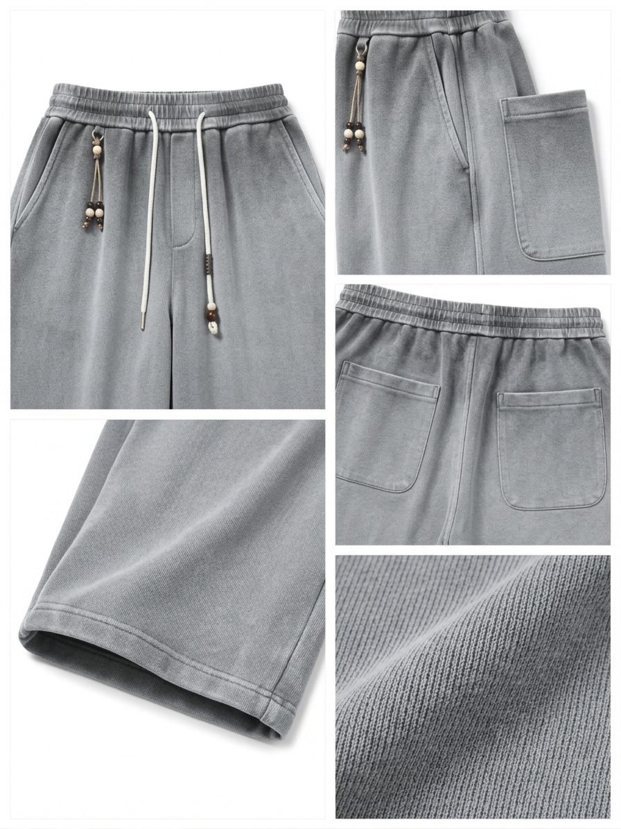 Men's 100% Cotton Washed Distressed Trousers with Detachable Decoration
