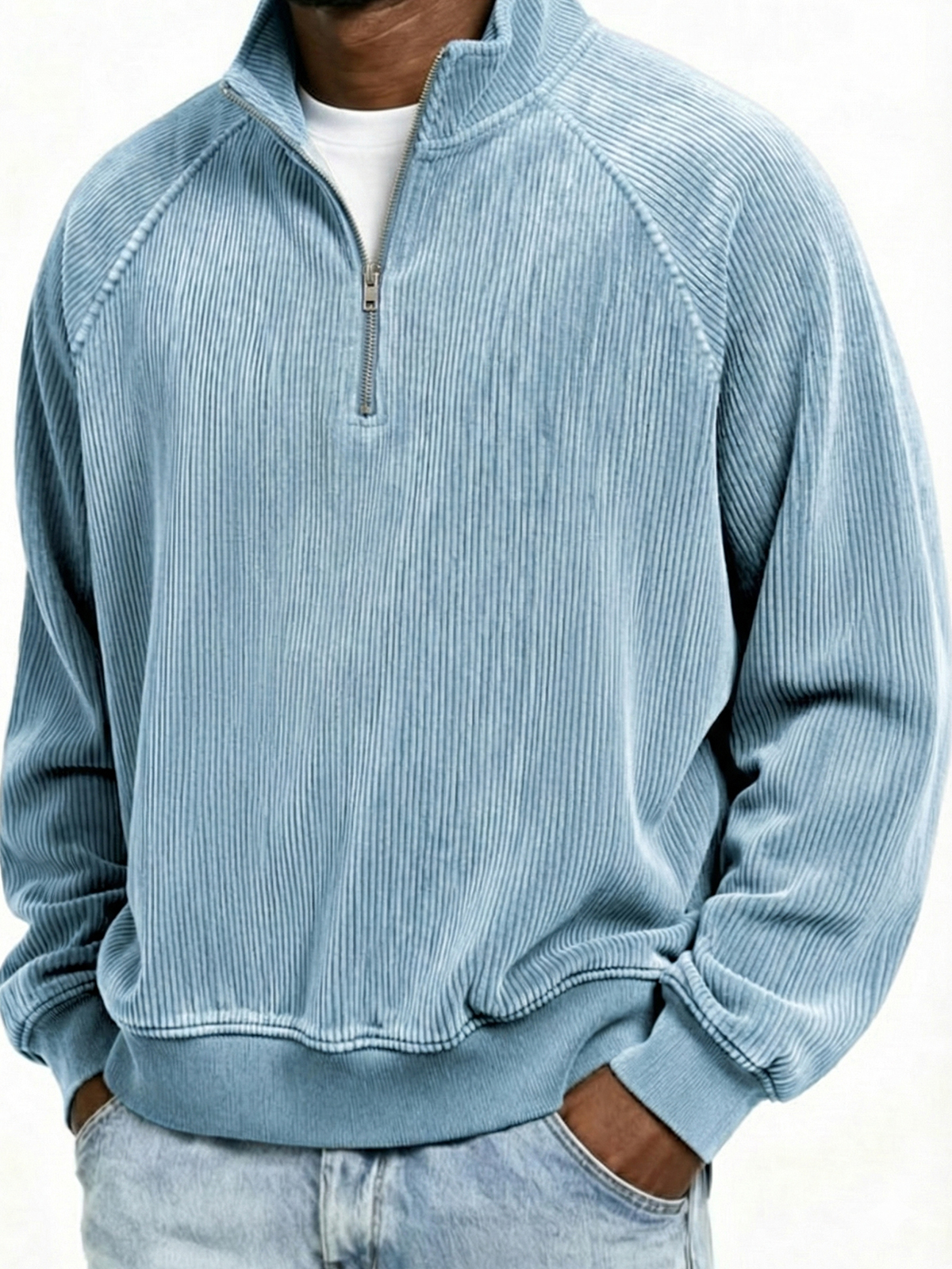 Mokaloha-Men's Simple Ribbed Quarter-Zip Raglan Sleeve Pullover Polo Shirt