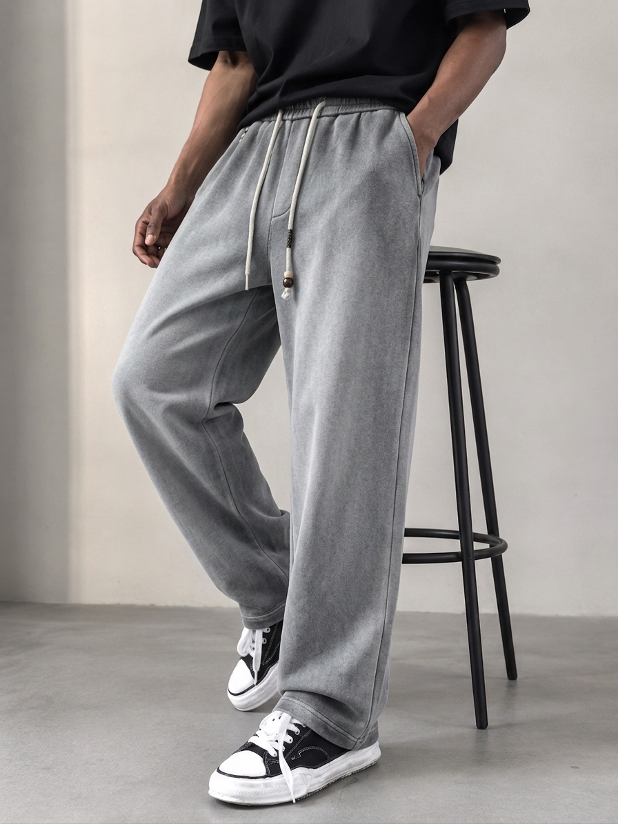 Men's 100% Cotton Washed Distressed Trousers with Detachable Decoration