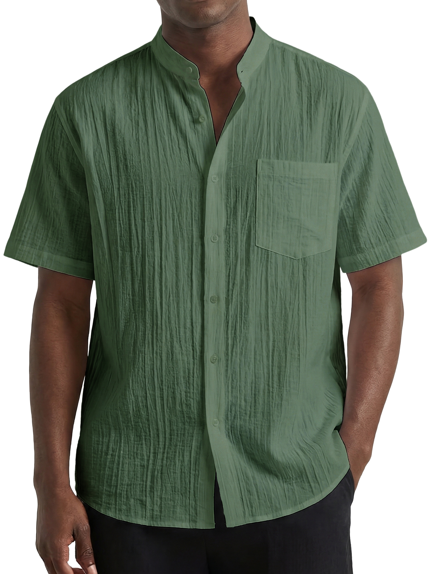 Men's Pleated Striped Textured Comfortable Breathable Short Sleeve Shirt