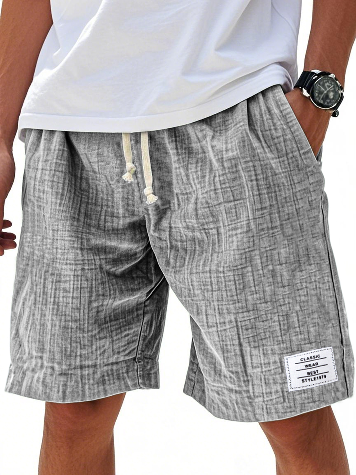 Men's Comfort Crepe Soft Simple Embroidered Label Casual Lace Up Everyday Shorts