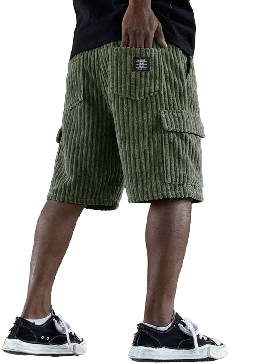 Men's Retro Corduroy Multi-Pocket Logo Cargo Shorts