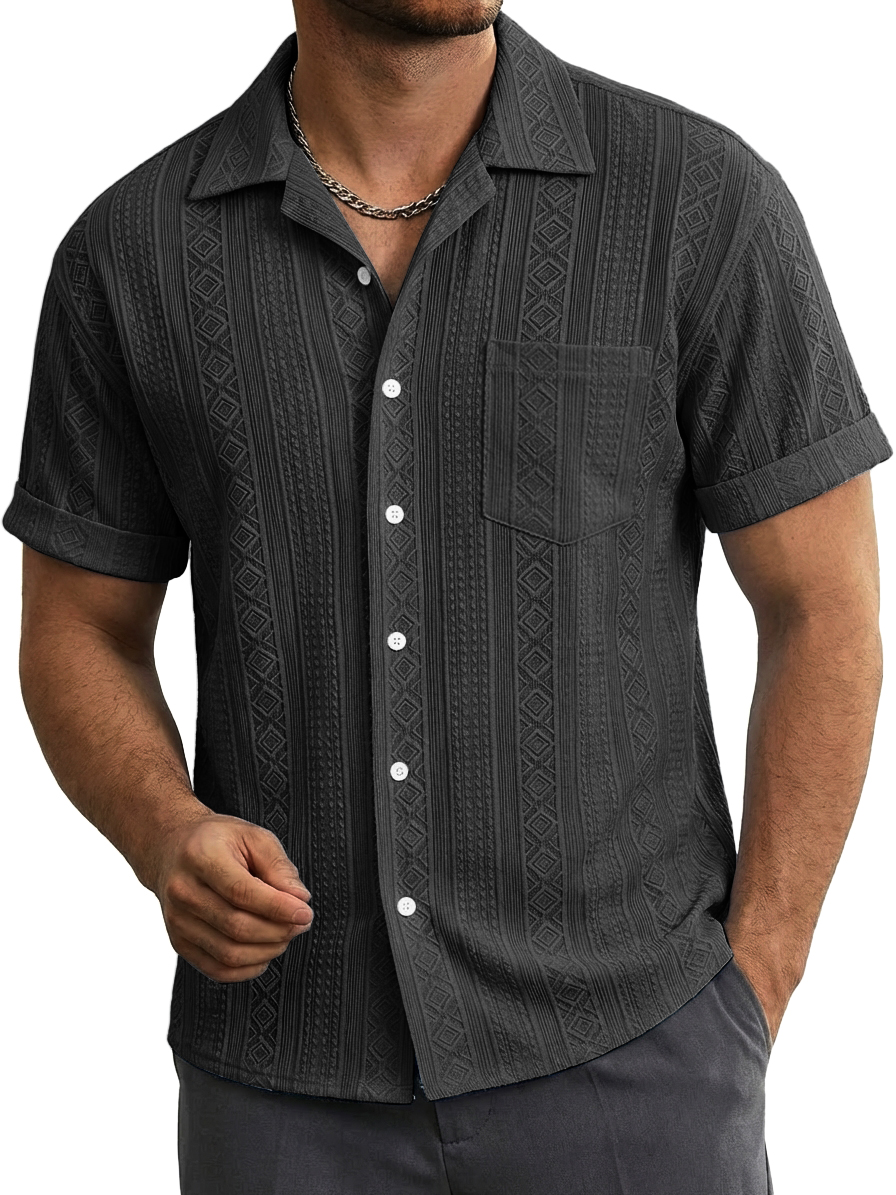 Men's Casual Striped Jacquard Short-Sleeve Shirt