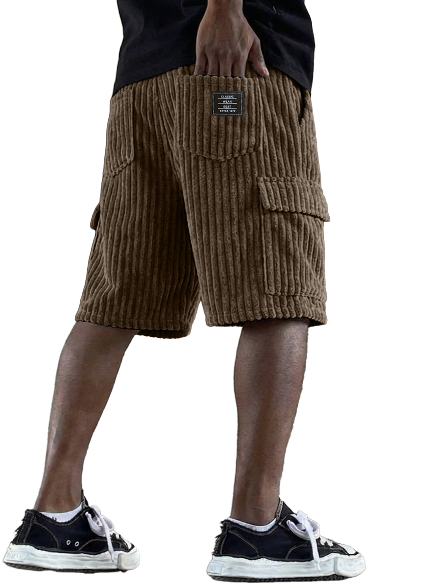 Men's Retro Corduroy Multi-Pocket Logo Cargo Shorts