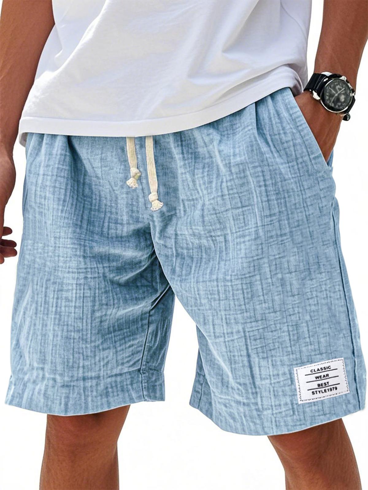 Men's Comfort Crepe Soft Simple Embroidered Label Casual Lace Up Everyday Shorts