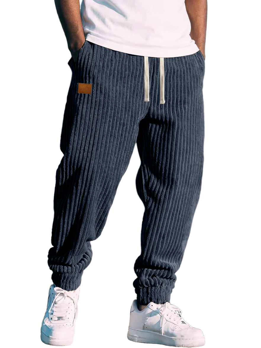 Men's Retro Corduroy Logo Striped Jogger Pants