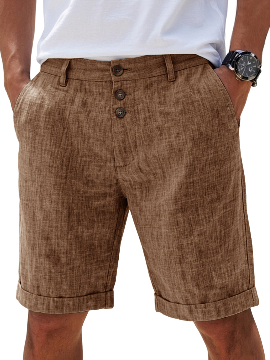 Men's Linen Solid Color Button-Up Casual Everyday Breathable Straight Shorts for Summer