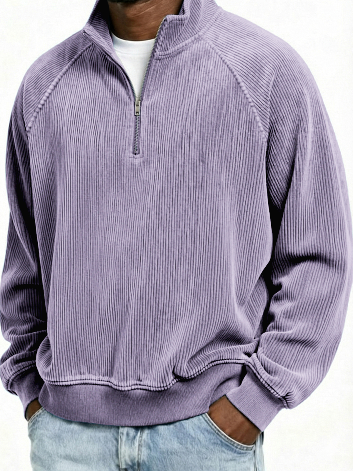 Mokaloha-Men's Simple Ribbed Quarter-Zip Raglan Sleeve Pullover Polo Shirt