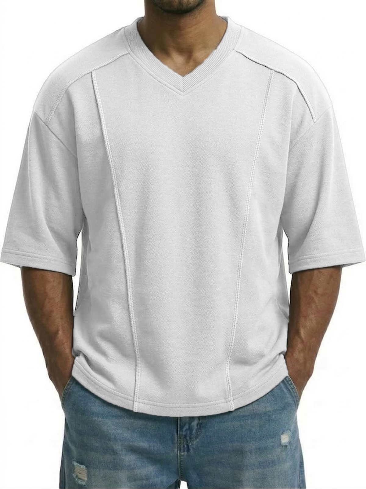 Men's Deconstructed Design Patchwork V-neck Pullover T-shirt