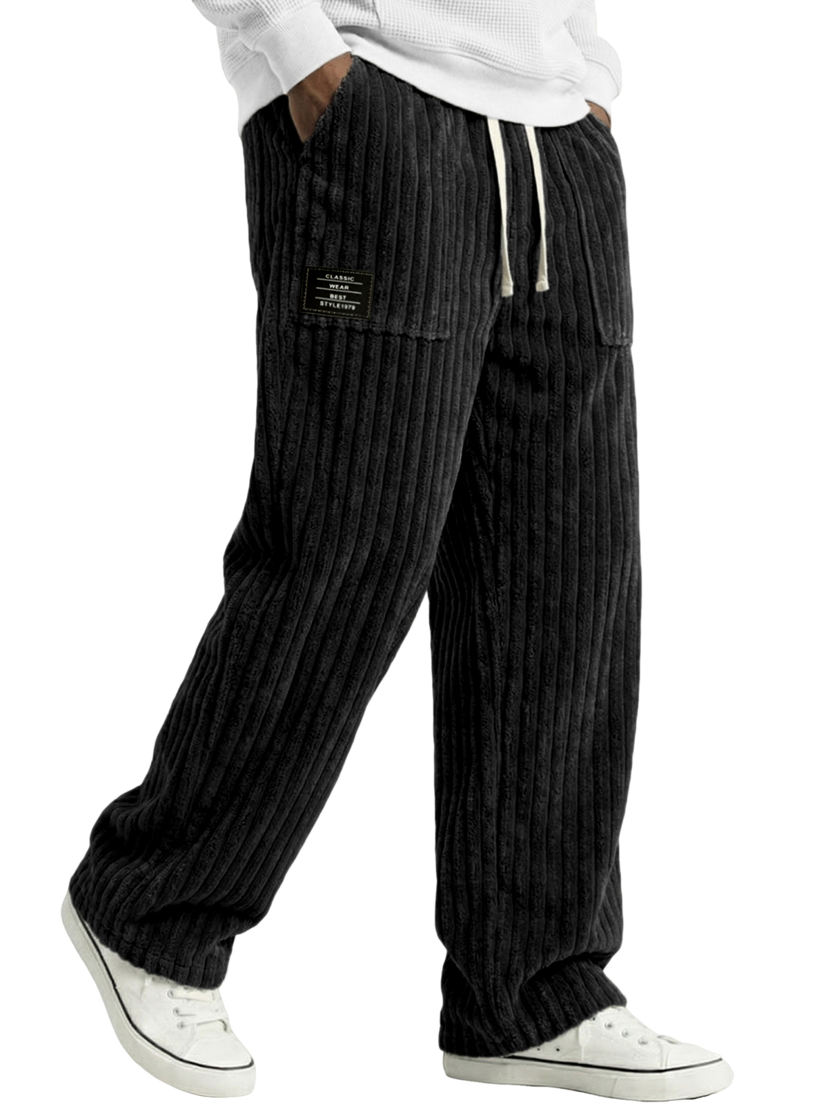 Men's Stylish Corduroy Pants with Embroidered Labels and Patch Pockets
