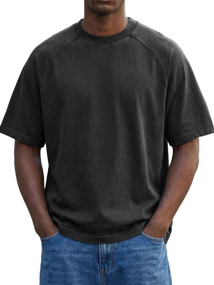 Men's Vintage Washed Raglan Sleeve Crew Neck T-Shirt