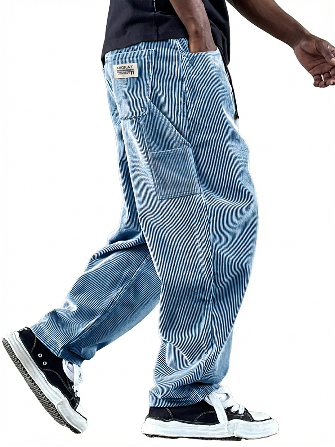 Men's Casual Vintage Multi-Pocket Embroidered Logo Corduroy Workwear Trousers