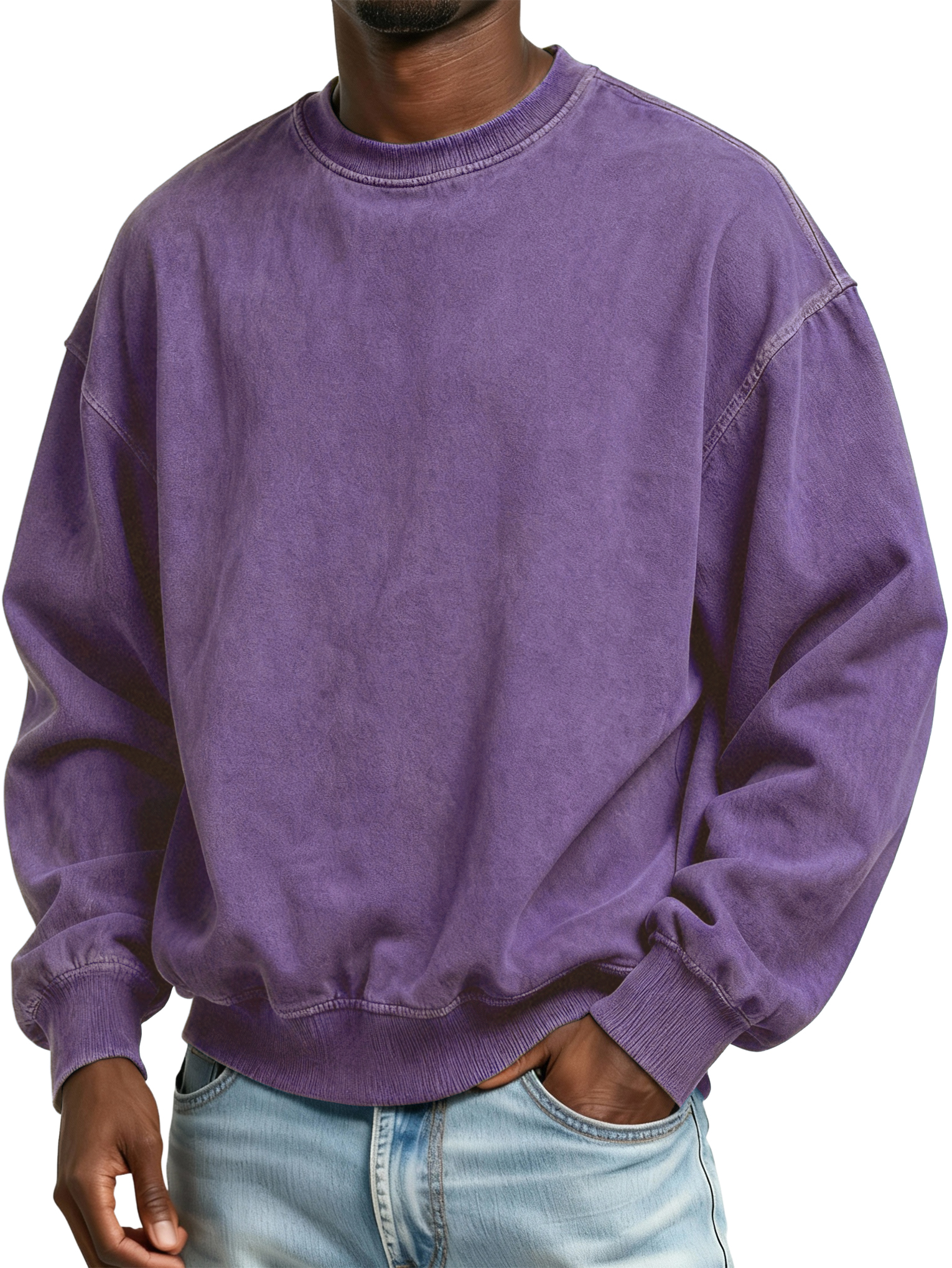 Men's Vintage Washed Distressed Batik Cotton Crew Neck Long Sleeve Sweatshirt