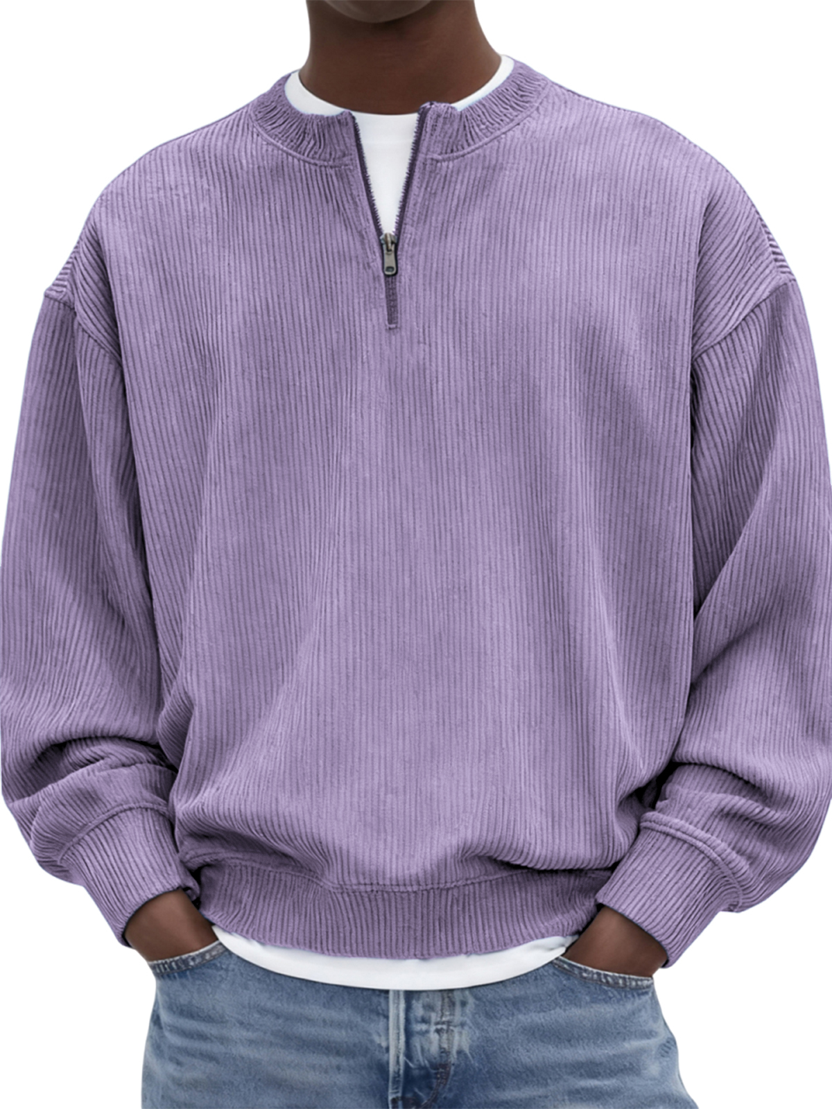 Men's Quarter-Zip Stylish Corduroy Long Sleeve Pullover