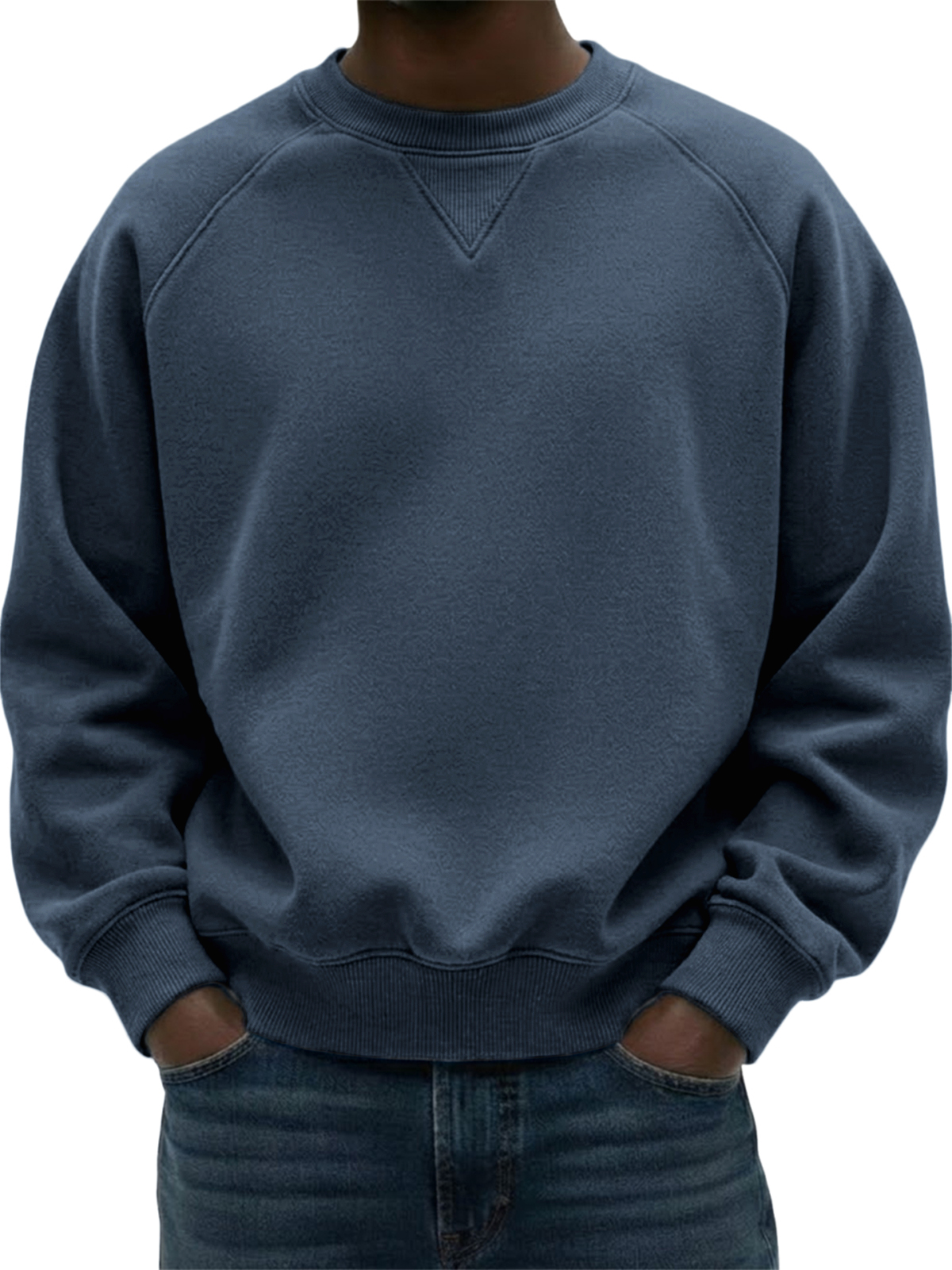 Mokaloha-Men's Heavyweight Basic Patchwork Pullover Crew Neck Sweatshirt