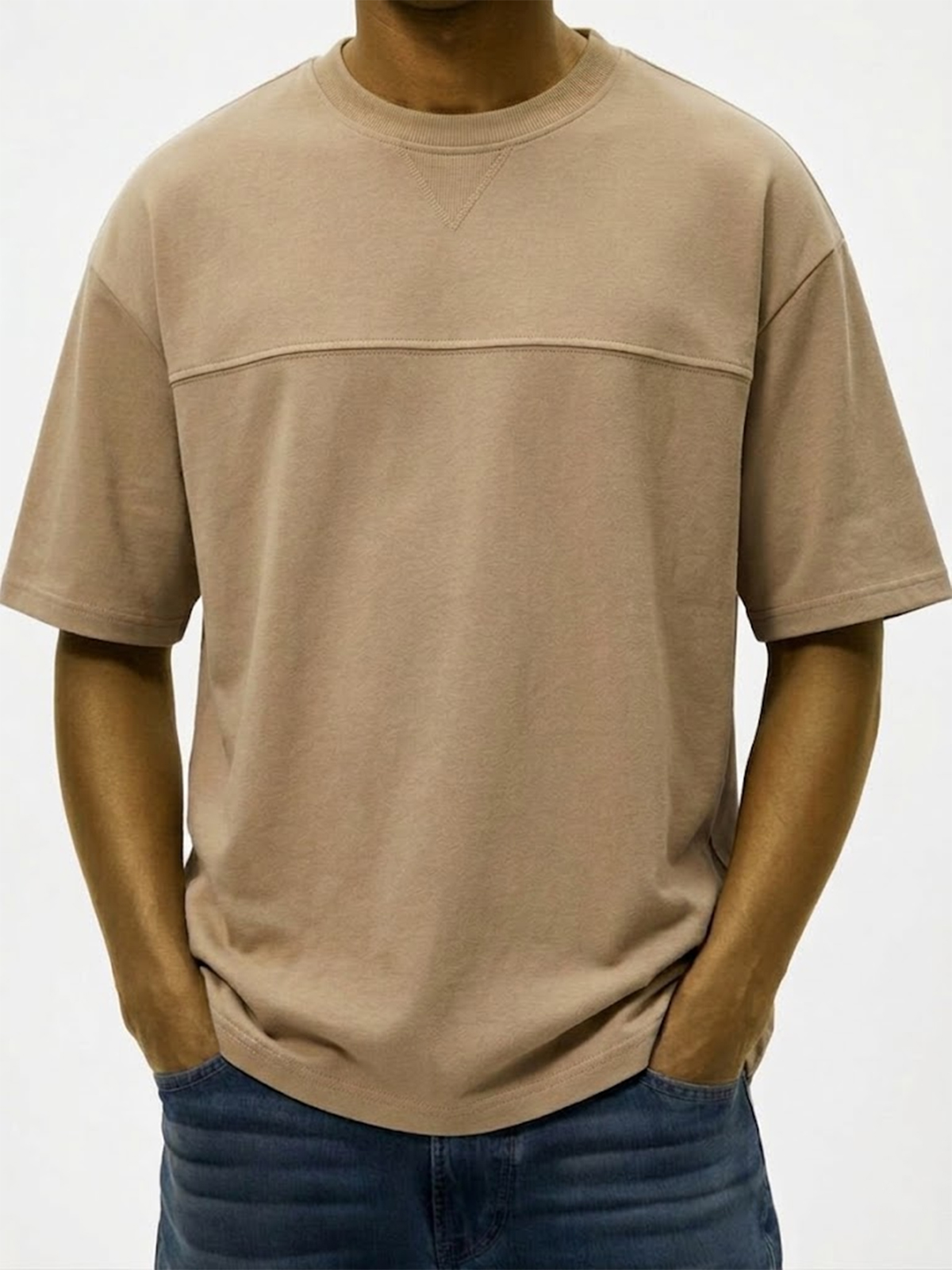 Men's Deconstructed Patchwork Crew Neck Pullover T-shirt