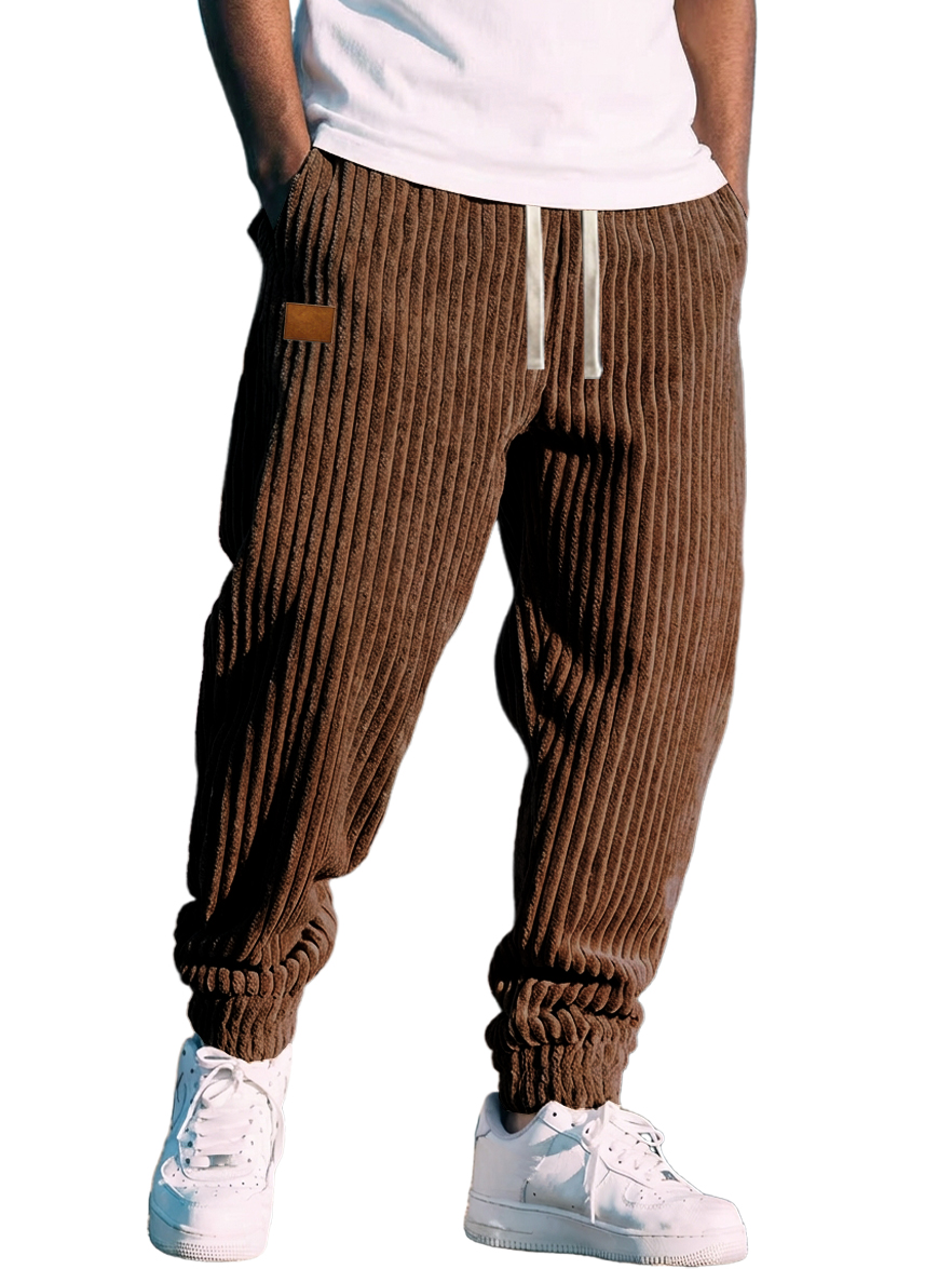 Men's Retro Corduroy Logo Striped Jogger Pants
