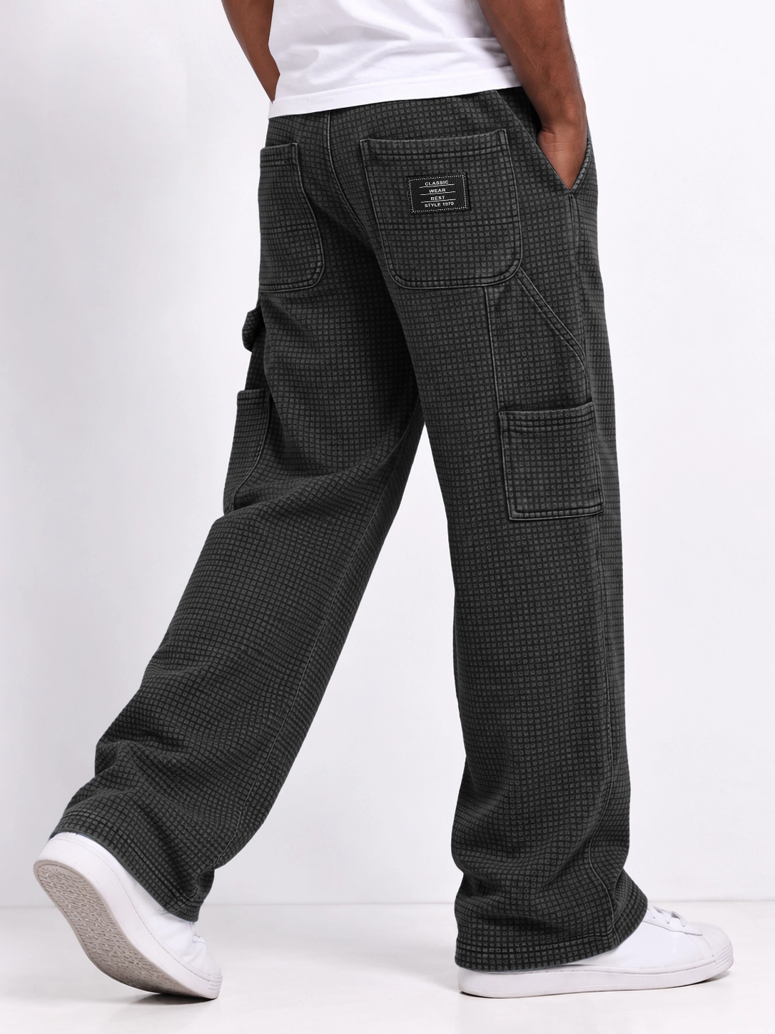 Men's Autumn Vintage Washed Distressed Waffle Knit Multi-Pocket Straight-Leg Pants