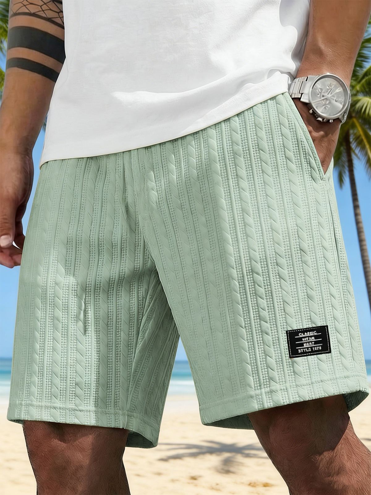 Men's Simple Striped Jacquard Fashion Casual Shorts