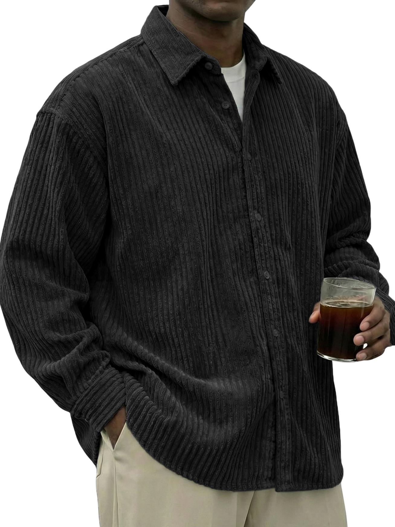 Men's Urban Casual Stylish Corduroy Textured Long-Sleeve Shirt