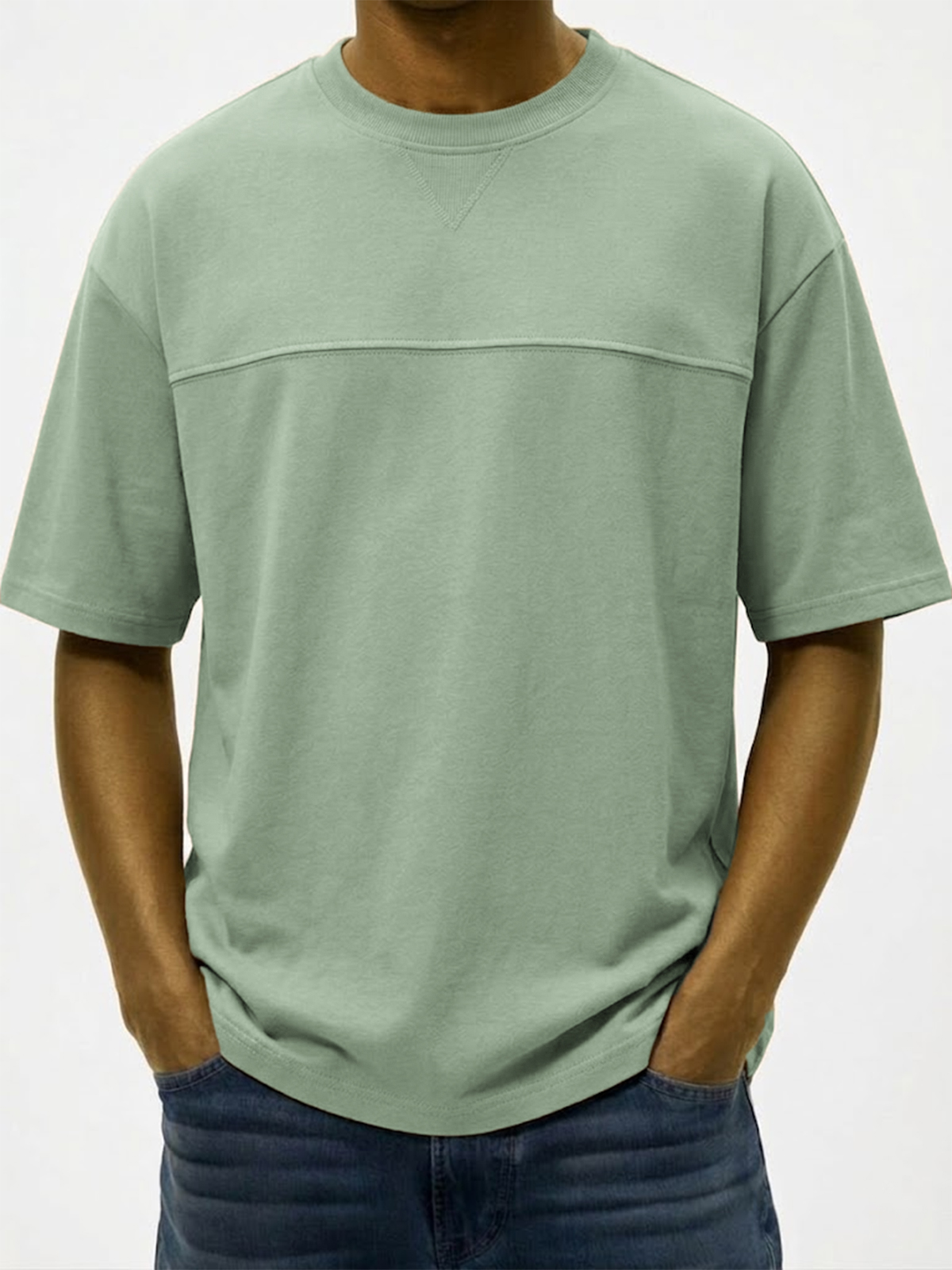 Men's Deconstructed Patchwork Crew Neck Pullover T-shirt