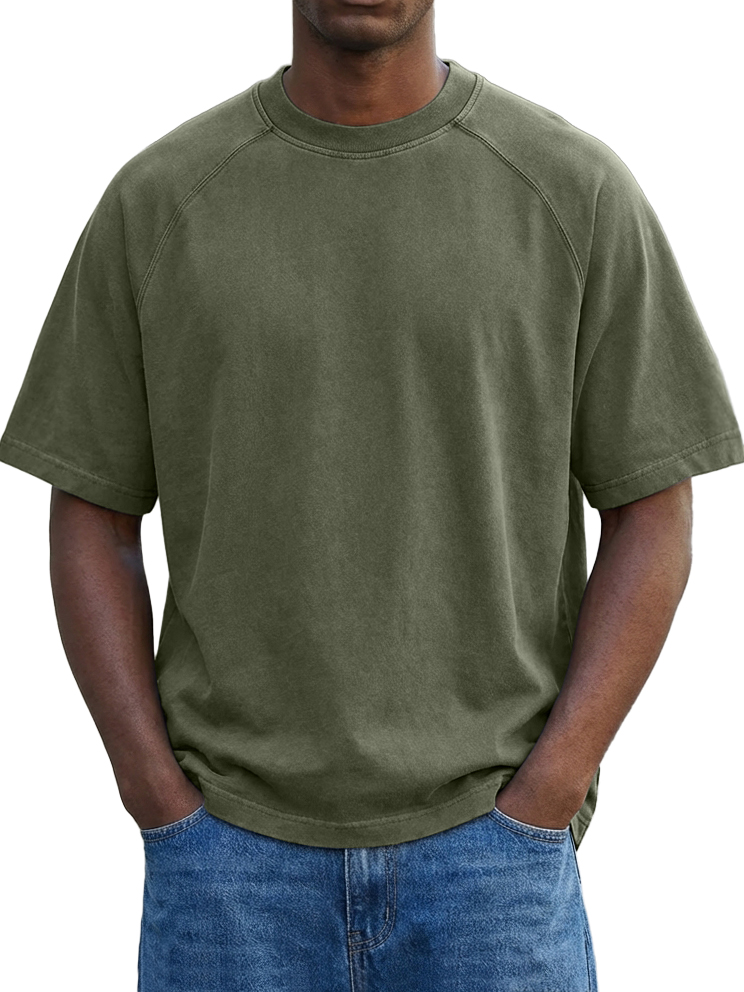 Men's Vintage Washed Raglan Sleeve Crew Neck T-Shirt