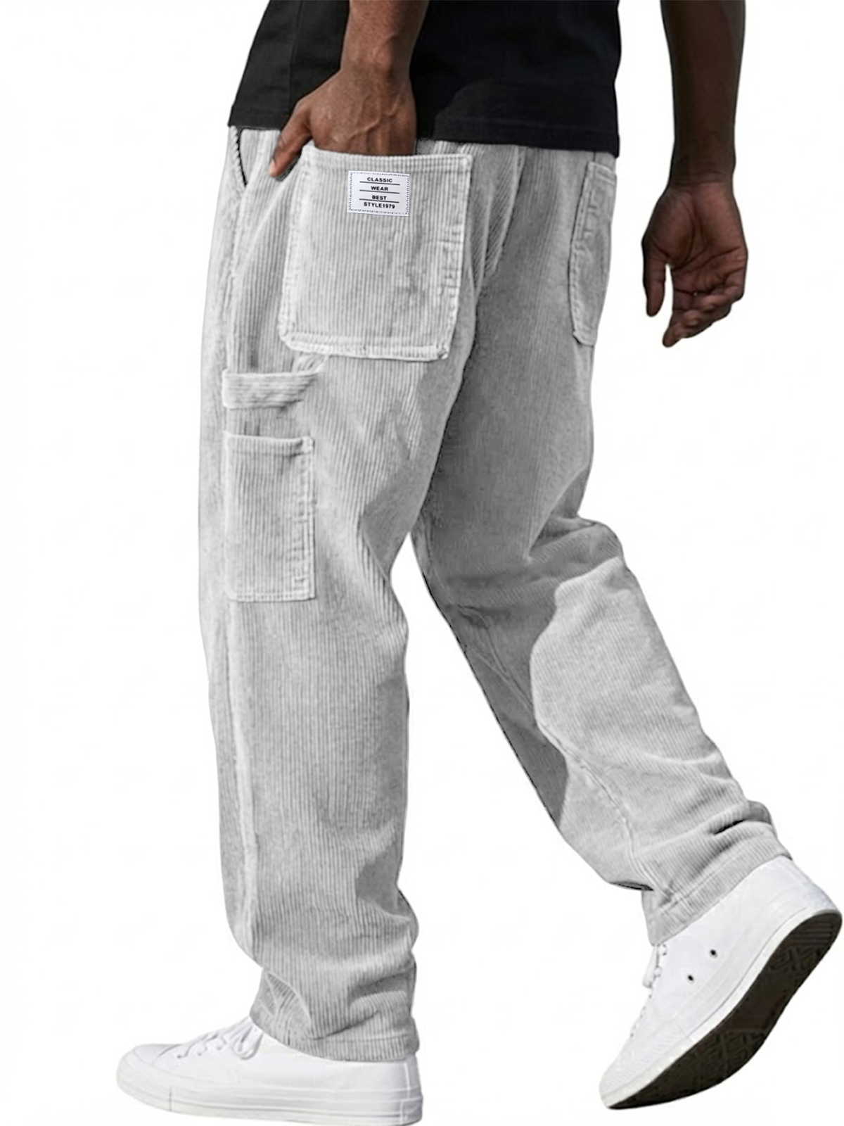 Men's Stylish Corduroy Vintage Multi-pocket Cargo Pants with Embroidered Patchwork