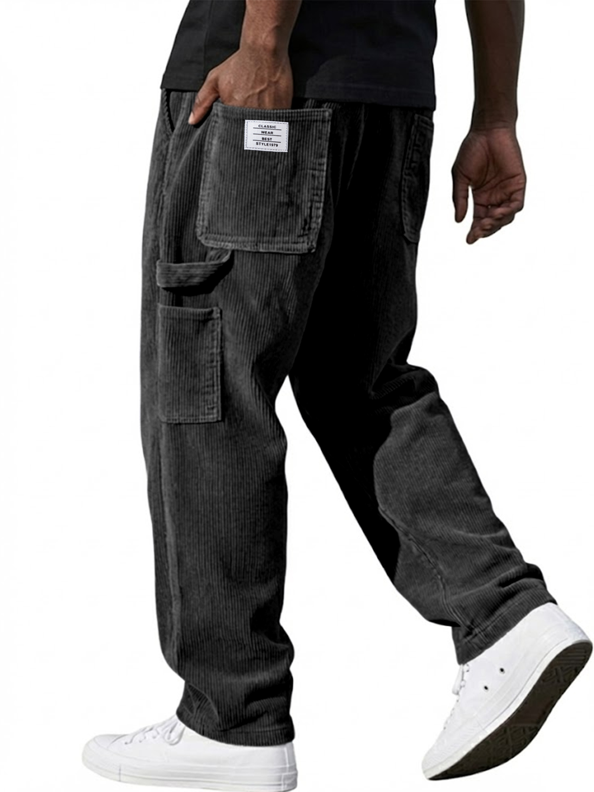 Men's Stylish Corduroy Vintage Multi-pocket Cargo Pants with Embroidered Patchwork