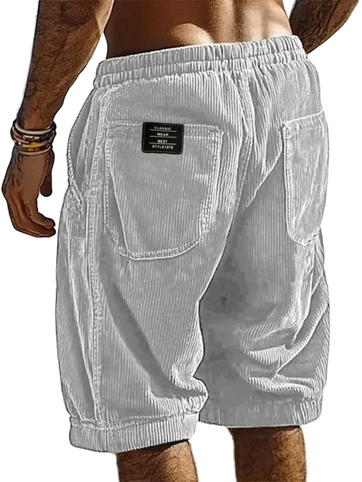 Men's Resort Stylish Corduroy Multi-Pocket Classic Embroidered Label Shorts